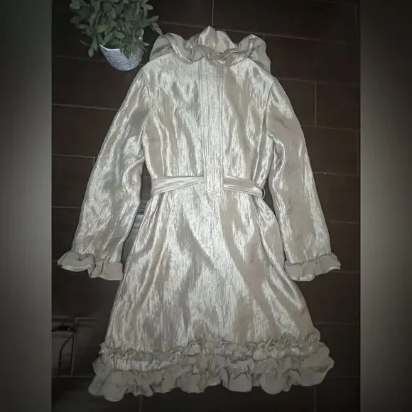 Samuel Dong shimmer champagne bubble ruffle hem coat/dress sz small - Picture 8 of 11